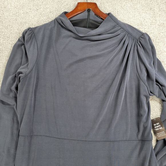 Express Modest Maxi Dress Womens XL Black High Mock Neck Ruched Shoulder New - Picture 14 of 16